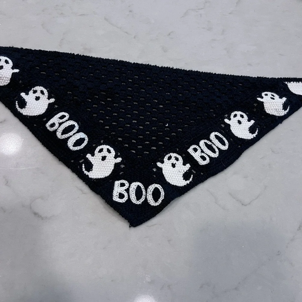 Crochet Head Scarf Halloween Black White Ghosts‎ Boo One Size